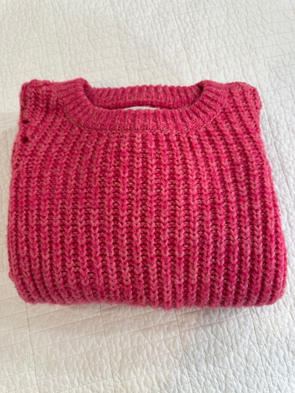 LOFT Petite Medium Pink Chunky Knit Sweater Eyelet Wool Ribbed Cozy Pullover - Picture 6 of 6